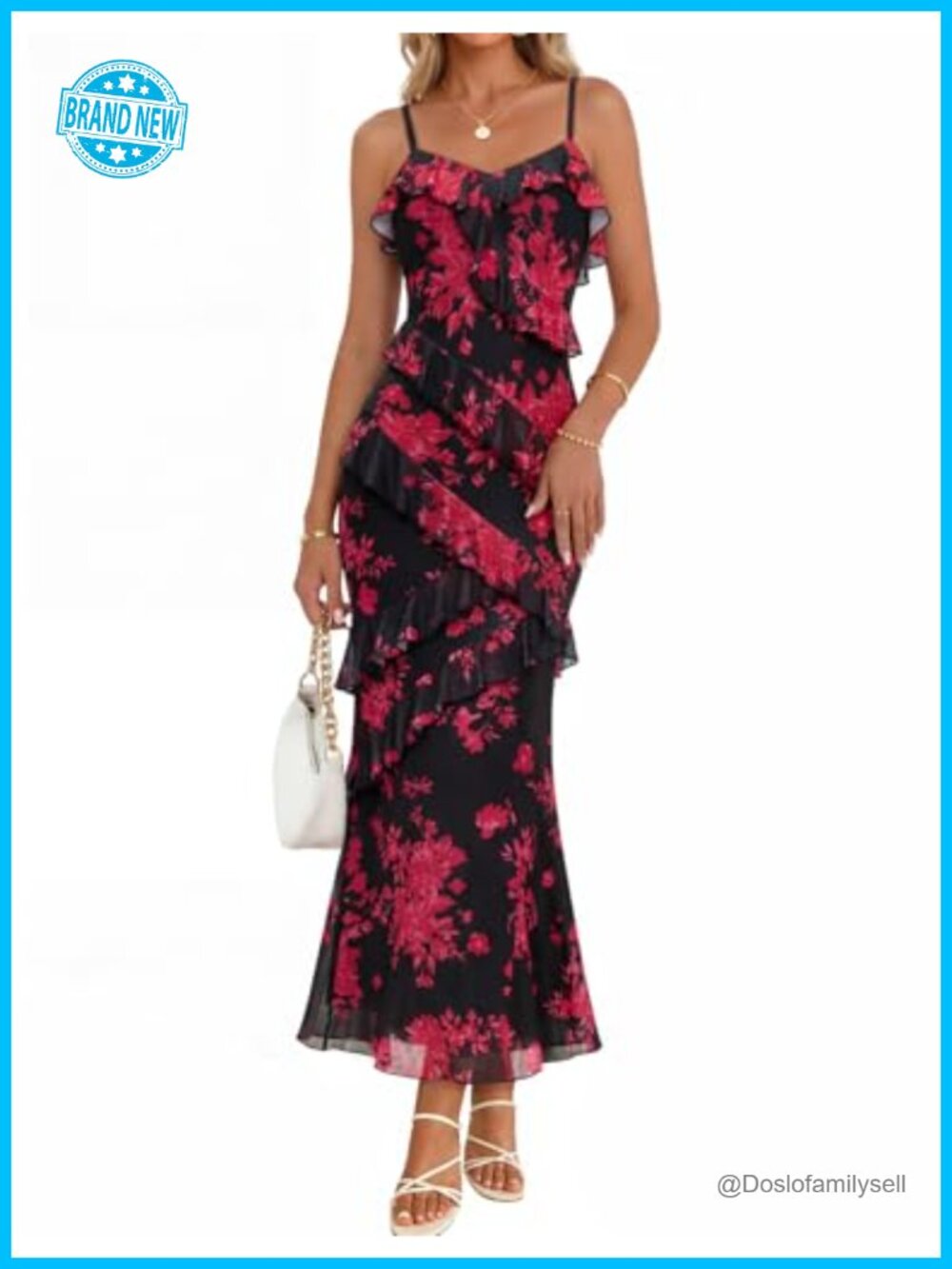 Floral Maxi Wedding Guest Dress Spaghetti Strap Backless Ruffle